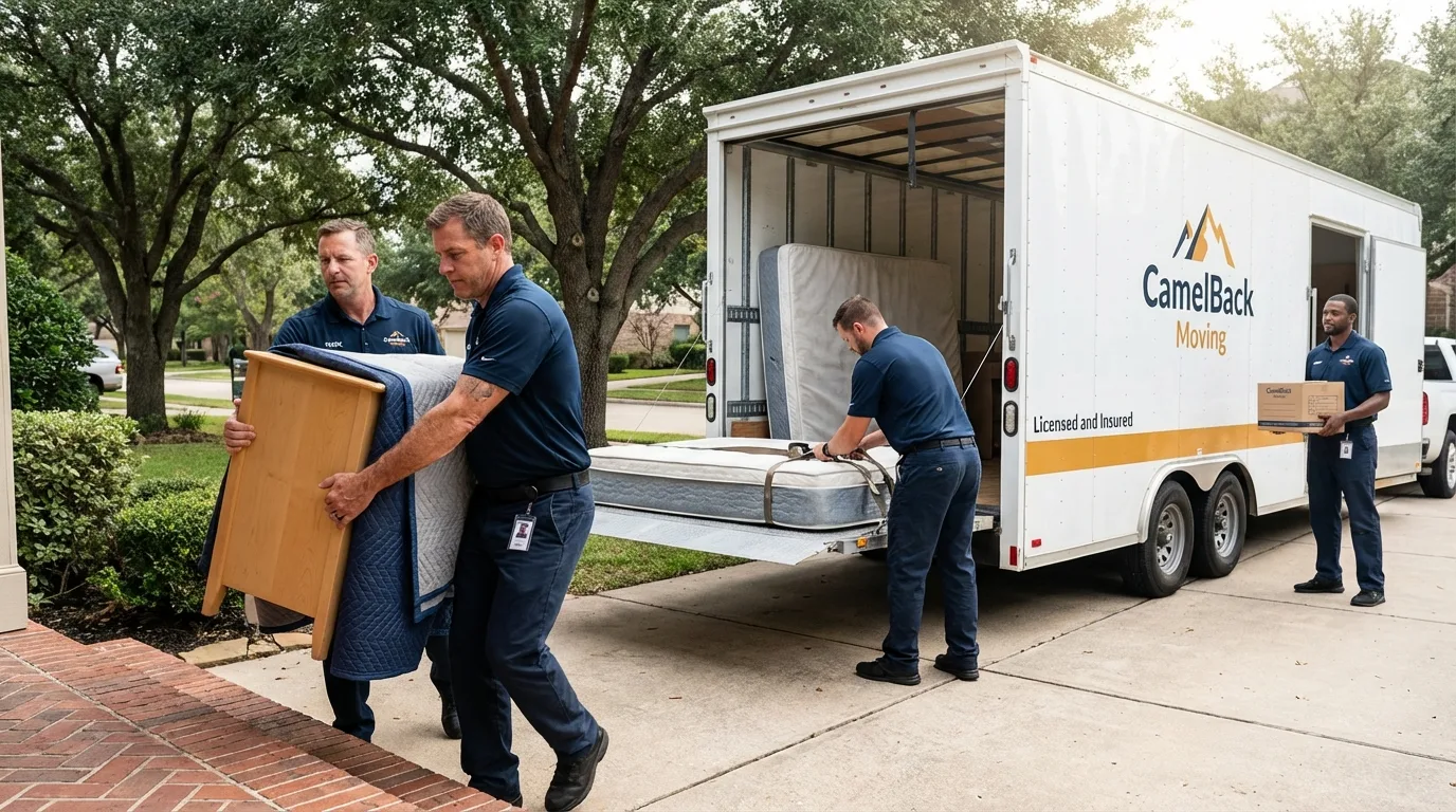 Crew loading residential truck for cross-state move from Arcanum, OH